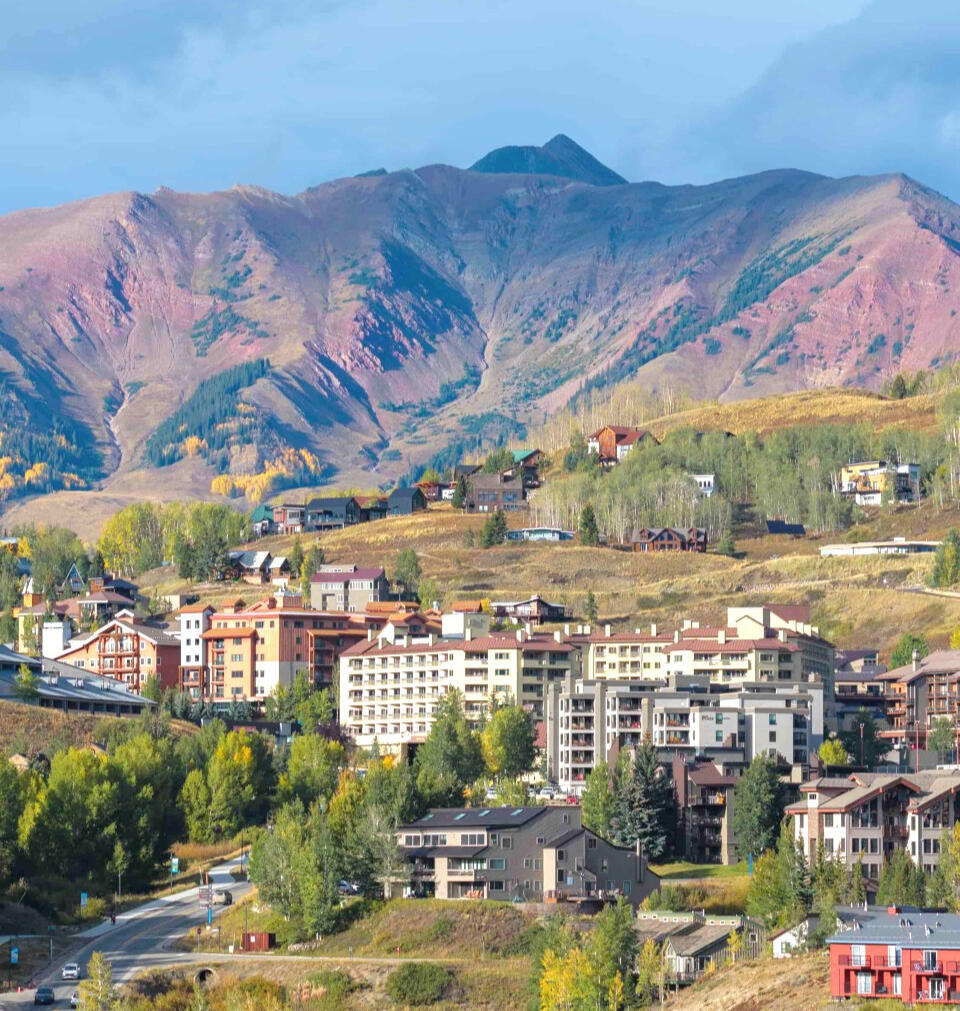 Aerial view of False Summit CB and the Mt. Crested Butte base area condos